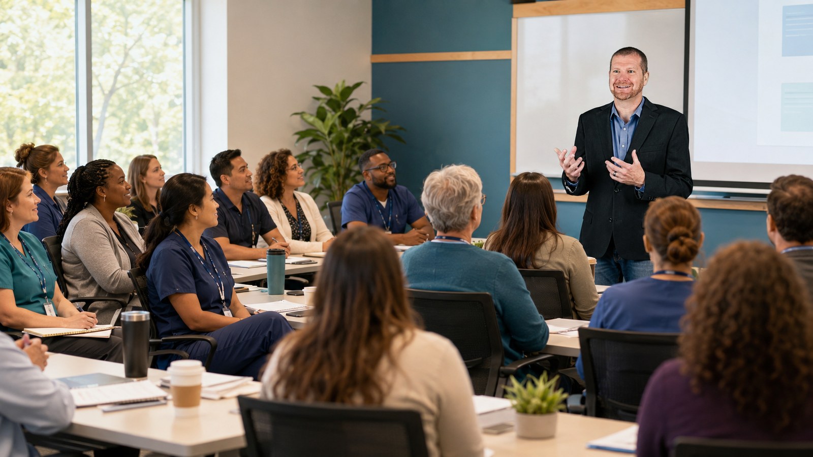 Matt Bennett presenting live training to community health clinic staff