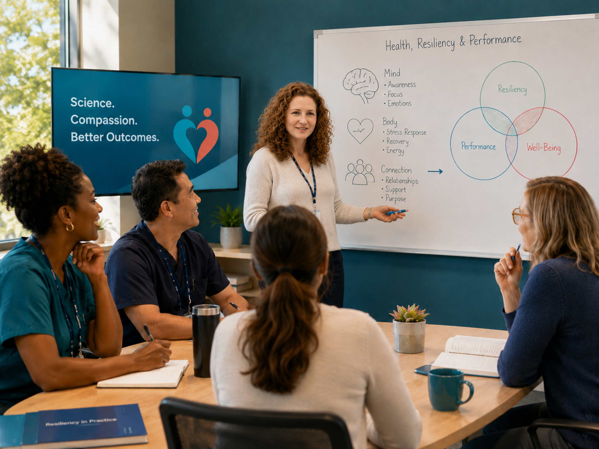 Dr. Inna Khazan leading an in-person training on health, resiliency, and performance