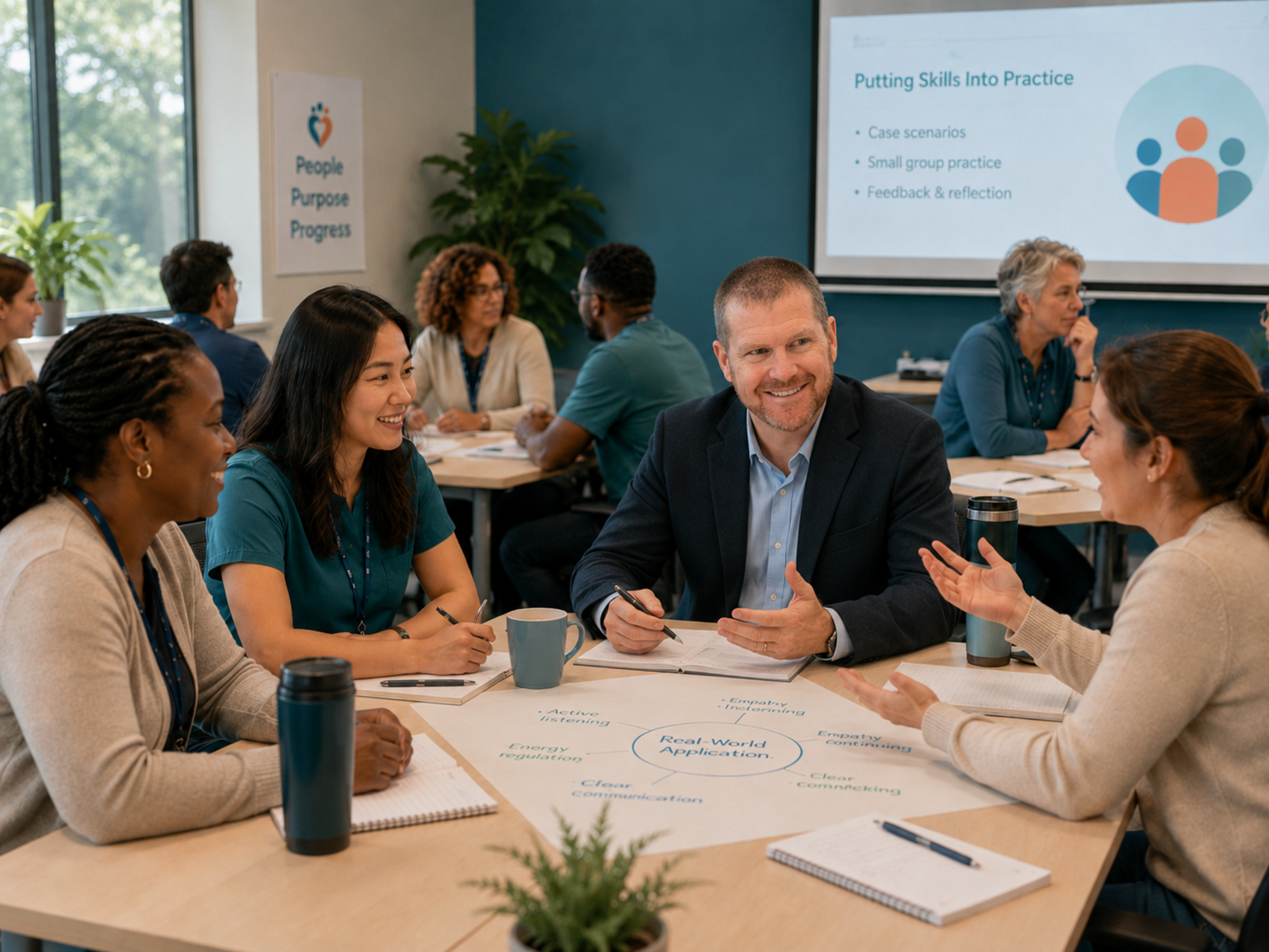 Matt Bennett facilitating a practical skills-based training discussion with professionals